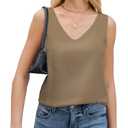 JTD Womens Silk Satin Tank Tops V Neck Dressy Casual Sleeveless Blouses Cami Camisole Summer Basic Tank Shirt Khaki (M)