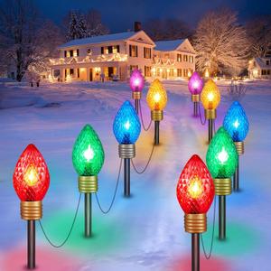 Minetom Strawberry C9 Christmas Jumbo Lights, 2 Pack 10.5 Feet 5 Multicolor Bulb Christmas Pathway Lights Outdoor C7 Light Covered Jumbo Multicolor Light Bulb Decorations for Lawn Outside