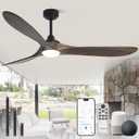 72 inch Outdoor Ceiling Fans with Lights,Smart Wood Large Ceiling Fan for Alexa,Google & APP Control,Indoor/Outdoor,3 Blades,3CCT Dimmable,Deep Brown Walnut,Downrod Mount for Patio Porch