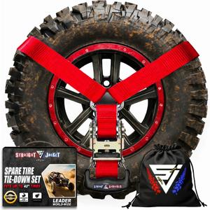Y Strap for Spare Tire - Heavy Duty Spare Tire Strap for UTV, Offroad Accessories & Roof Rack, 3 Way Ratchet Strap Tie Down- 1.6" Wide, Can Secure Up to 40" Tire by Straight Jacket Crew (Red), 32.5" x 32.5" x 38.5"