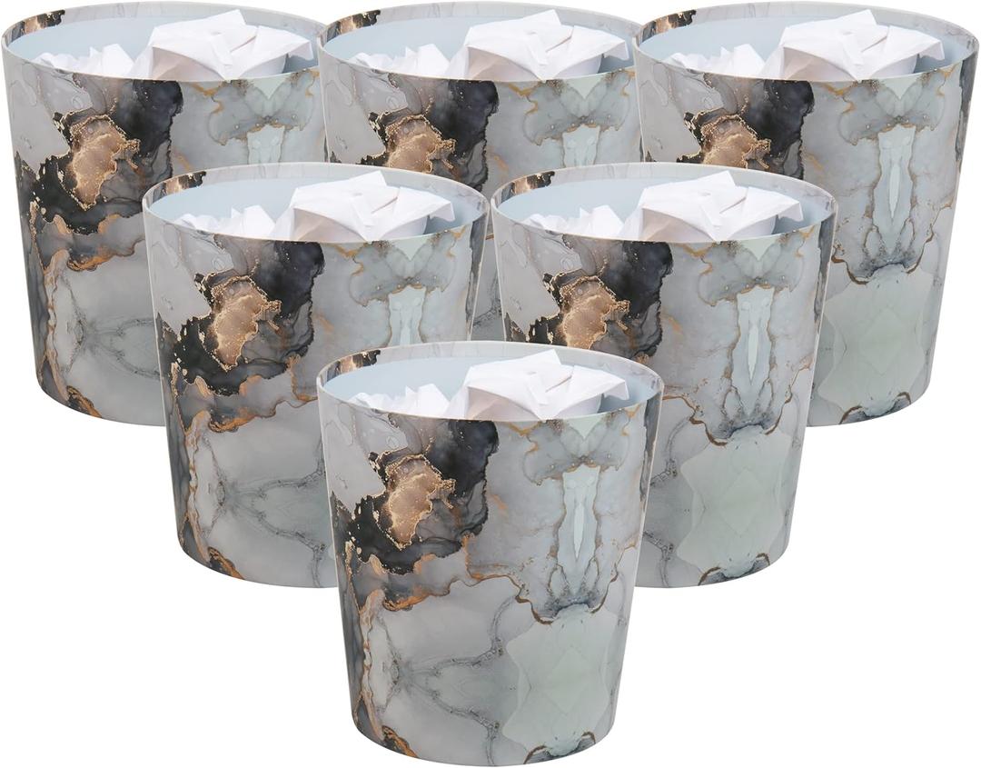 Wastepaper Bin, 5 Liter (1.32 Gallon) Capacity, Metallic Gray Marble Design, Office, 6-Pack, Color & Prints May Vary