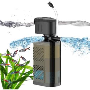 Submersible Aquarium Filter 3-Stage Fish Filter for Fish Tank, Turtle Filter Fish Tank Filter with Aeration & Dual Water Outlet, Turtle Tank Filter Pump for 10-40 GAL Aquariums