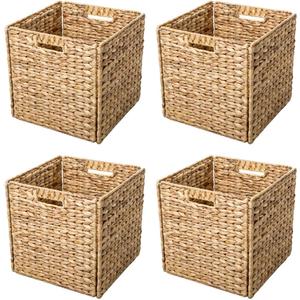 Trademark Innovations Foldable Hyacinth Storage Baskets with Iron Wire Frame (Set of 4) (12")