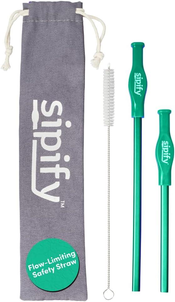 Sipify Flow-Limiting Dysphagia Straw for Safe Drinking | Aerating Straw for Elderly & Dysphagia Patients | Reusable Stainless Steel Straw with Soft Silicone Tip | Dishwasher Safe | 2 Pack