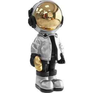 Dosker Small Astronaut Statues Mini Spaceman Sculpture Polyresin Arts Gifts Silver Figurine Ornament Room Decor for Men,Home and Desktop Accessories Tabletop Decoration, Living Room, Office, Bookshelf (Medium)