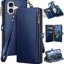 XcaseBar Compatible with iPhone 16 6.1" Wallet case with Zipper Credit Card Holder【RFID Blocking】, Flip Folio Book PU Leather Phone case Shockproof Cover Women Men for Apple 16 case Blue
