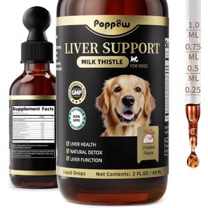 Milk Thistle for Dogs  9-in-1 Liver and Kidney Support Drops with Artichoke, Resveratrol, Marigold Extract, 100% Natural Detox Supplement for Liver Function, Split Dropper, Chicken Flavor, 2Oz
