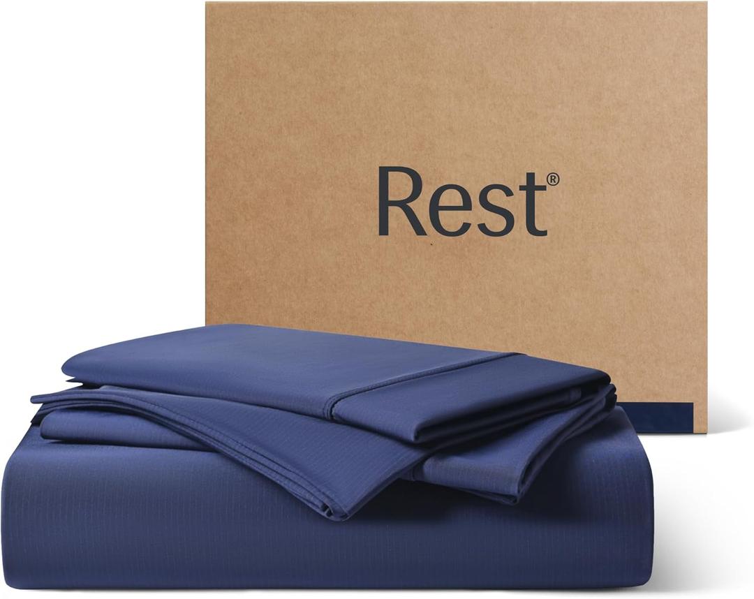REST Evercool+ Starter Sheet Set, King, Blue, Breathable Bed Sheets for Hot Sleeper and Night Sweats, with Pillowcases, with Ionic+ Self-Cleaning Silver Yarn for Sensitive Skin, 3PCS No Flat Sheet