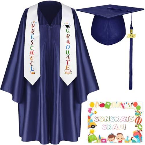 Sureio 6 Pcs Kindergarten Preschool Graduation Cap and Gown 2025 Tassel Stole Certificate for Toddler Kids, Size 27