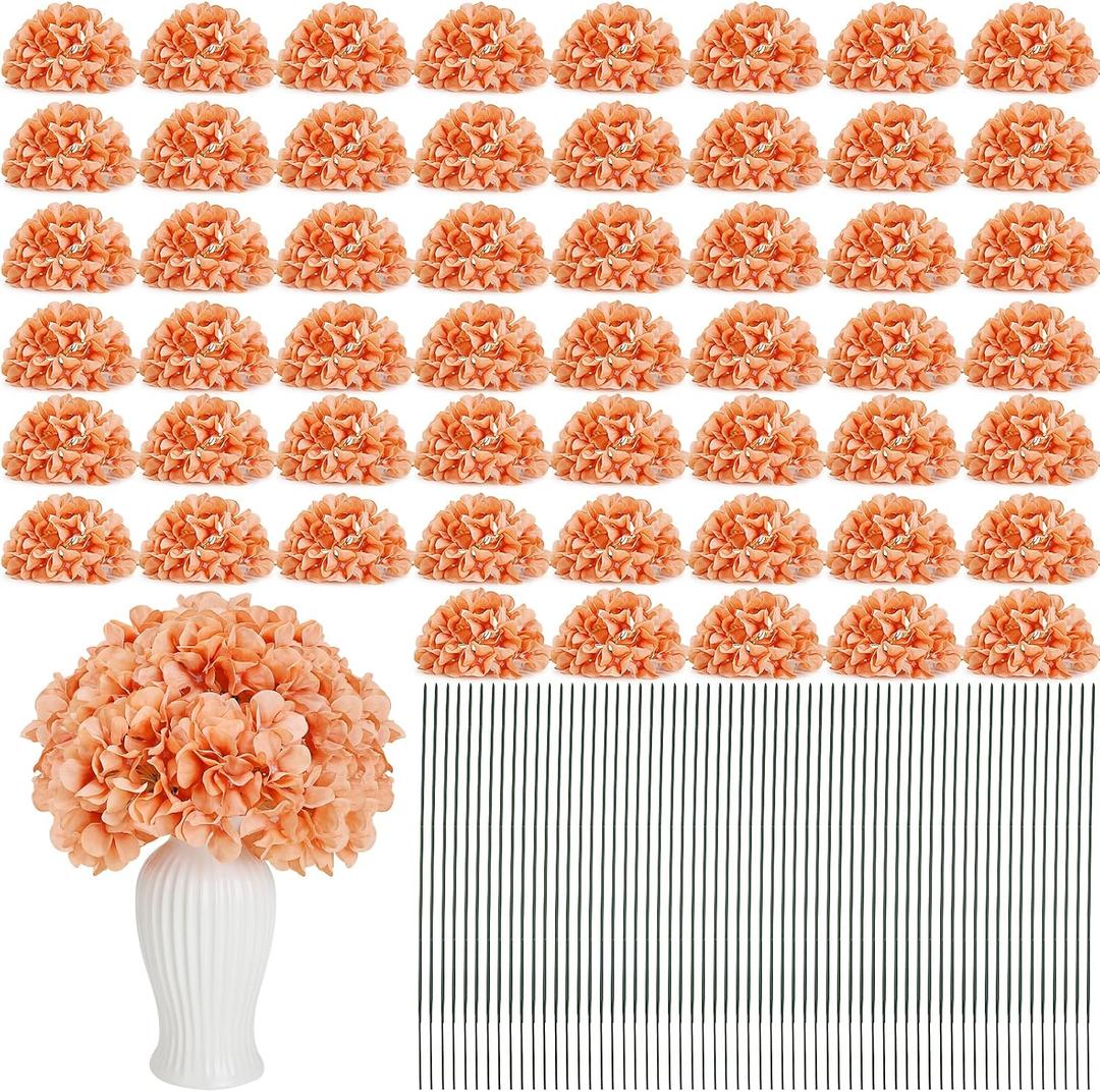 104 Pcs Hydrangea Artificial Flowers, Fall Faux Hydrangea with Stems for Wedding Arch, Silk Hydrangeas for Centerpieces Home Garden Baby Shower Party Decoration (Terracotta)