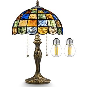 Tiffany Lamp Crystal Square Style,Stained Glass Table Lamp 12" Vintage Living Room Office Bedroom Bedside Reading Lamp,Handmade Tiffany Desk Light -Decorate Gift (2 LED Bulb Included)
