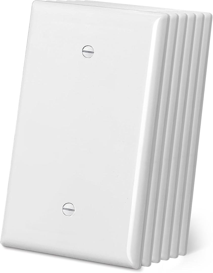 CML Oversized Blank Wall Plate, 6 Pack Jumbo Blank Outlet Covers, 1-Gang No Device Switch Plates, Over-Size 3.5 x 5.5, Impact Resistant, Gloss White, ETL Listed