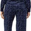 Nautica Pajamas for Women Set, Long Sleeve Henley Pajama Shirt & Pants, Warm Winter Fleece Sleepwear Lounge PJ Sets for Women (Blue, M)