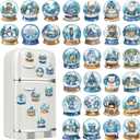 30 Pcs Winter Magnetic Diamond Art Decor Blue Crystal Ball Diamond Painting Magnets Kits Winter Adult DIY Art Fridge Magnet Refrigerator Sticker for Beginners Gifts Home Car Garage Decors