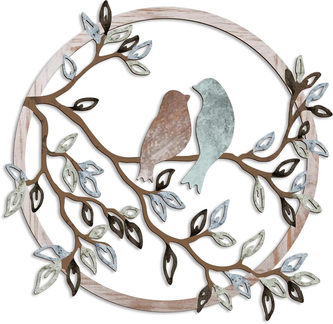 Ferraycle Metal Wall Art Bird on Tree Branch Silhouette Bird Art Decor for Living Room Garden Bedroom Office Home Wall Housewarming Party Decor (Fresh Color)