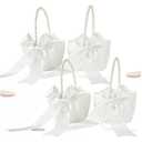 ATAILOVE Flower Girl Basket with Pearl Handle, Ivory Fariy Wedding Baskets for Flower Girls, Set of 3