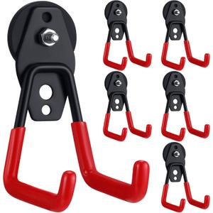 Landhoow 6 Pcs Large Magnetic Hooks Heavy Duty Garage Magnet Hooks Strong Storage Utility Magnetic Hangers with Anti Slip Rubber Coating for Indoor and Outdoor Hanging (Red)