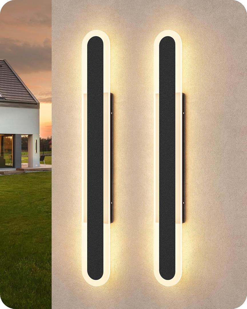 EDISHINE 2 Pack 39.4'' LED Outdoor Wall Lights, Dimmable Modern Exterior Light Fixtures, 3CCT Long Oval Outdoor Wall Sconce, IP65 Waterproof Outside Wall Light for Porch, Hallway, Garage, Black