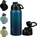 BJPKPK 36oz Insulated Water Bottle,Stainless Steel Bottles with Leakproof Spout Lid,Large Water Jug Wide Mouth,Keep Drinks Cold and Hot,Sea