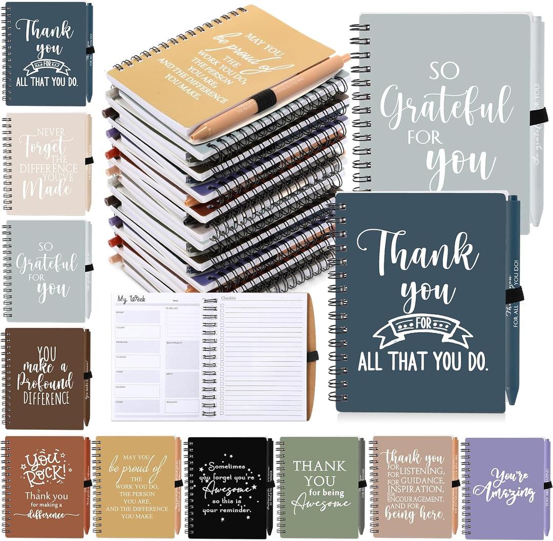 Tellingyou 20 Pcs Bulk Employee Appreciation Gifts A6 Notebook with Pens Teacher Appreciation Gifts Nurses Week Thank You for Team Office Coworker Staff Graduation Volunteers (Neutral Colors)