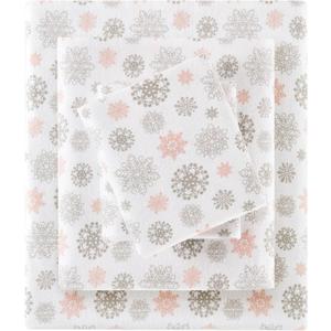 True North by Sleep Philosophy Cozy Flannel Warm 100% Cotton Sheet - Novelty Print Animals Stars Cute Ultra Soft Cold Weather Bedding Set, Twin XL, Pink/Grey Snowflakes 3 Piece