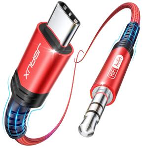 JSAUX USB C to 3.5mm Audio Aux Jack Cable for iPhone 17 Pro Max/Air [3.3ft], Type C to 3.5mm Headphone Car Stereo Cord Compatible with iPhone 16/15 Pro Max,Samsung Galaxy S25 S24, iPad Pro, Pixel 9/8 (Red-standard)