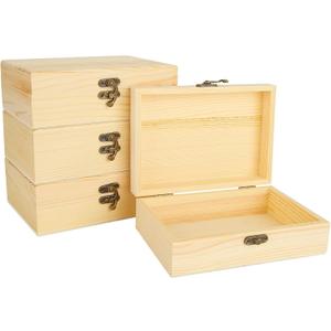 Acrux7 4 Pack Unfinished Wood Boxes, 7.2 Inch Unpainted Wooden Box with Hinged Lid, Small Plain Pine Wood Storage Boxes for Crafts, DIY, Jewelry, Keepsake (7.2x5x2.5 Inch) Acrux7 4 Pack Unfinished Wood Boxes, 7.2 Inch Unpainted Wooden Box with Hinged Lid, Small Plain Pine Wood Storage Boxes for Crafts, DIY, Jewelry, Keepsake (7.2x5x2.5 Inch)