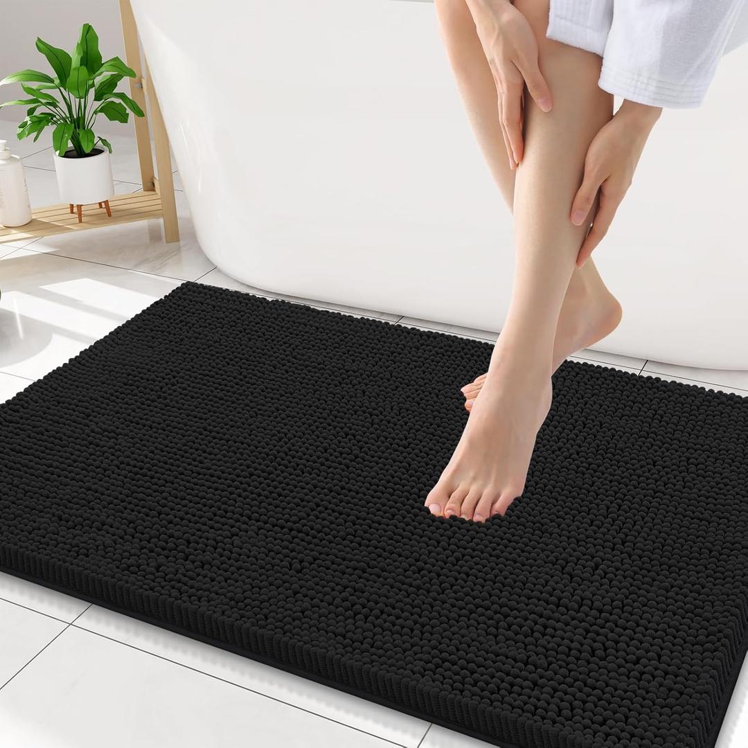 Smiry Luxury Chenille Bathroom Rugs 34x21, Extra Soft and Absorbent Shaggy Bath Mat, Machine Washable, Non-Slip Plush Carpet Runner for Tub, Shower, and Floor, Home Decor Accessories