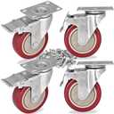 Caster Wheels 3 Inch Casters Set of 4 Heavy Duty Load Bearing 1000 Lbs Locking Swivel Plate Casters with Brake Industrial No Noise Polyurethane Wheels Anti-wear Smooth Casters