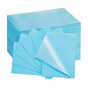 Dental Bibs Disposable Dentist Napkins 50 PCS, Polyback Towel Patient Paper Napkin Waterproof 3 Ply Tattoo Bib Dentist Bib Tray Covers Lap Cloths -13" x 18" - Blue