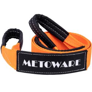 METOWARE Tree Saver Tow Strap 3'' 8ft Recovery Strap, Heavy Duty Tow Straps with 35,000 lb Capacity, Triple Reinforced Loop Straps, Emergency Off Road Towing Rope, Extreme Water-Resistant (Orange)