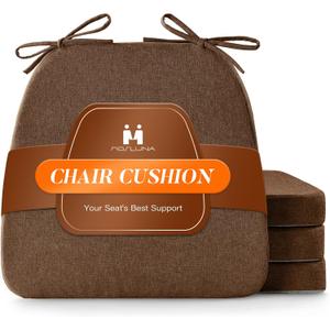 Mosluna Chair Cushions for Dining Chairs Set of 4, 2" Thick Chair Pads with Non-Slip Bottom, D-Shaped Kitchen Seat Cushions with Removable Cover, 16 x 17 inch, Brown