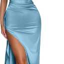 Memoriesea Women's Sexy One Shoulder High Split Cocktail Wedding Party Maxi Dress, Large, Sky Blue