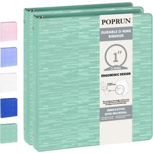 POPRUN 3 Ring Binder 1 Inch, PVC-Free, Holds 175 Sheets of 8.5 x 11 Paper, Extra Durable Organizer with 2 Pockets for School & Office, Heavy-Duty, 2 Pack, Midnight Green
