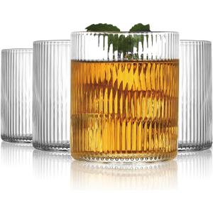 Drinking Glasses Set of 6, 10 oz. Highball Glasses, Vintage Glassware Set Cocktail Glass for Water, Beverage, Cute Glass Cups, Iced Coffee Cup