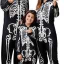 ANGELGGH Family Matching Halloween Onesie Pajamas, Funny Skeleton Printed Hooded Zipper PJs Loungewear for Men/ Women/ Kids (Men, XL, Skull)