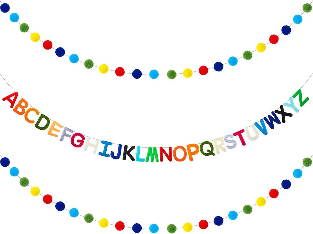 Back to School Alphabet Garland Felt Banners Alphabet Wool Felt Garland Letters Banners Wall Hanging for Toddler Room Nursery Baby Room Decor