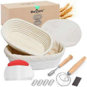 Banneton Bread Proofing Basket, Sourdough Bread Baking Supplies, Oval Rattan Rising Proofing Baskets Bowls Set of 2, Artisan Sourdough Bread Gifts for Home Bakers