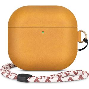 Leather Case Compatible with AirPods 4, D Clip Design with Hand Lanyard, Genuine Crazy Horse Leather Case for AirPods 4th Generation(2024),Handcrafted, Vintage Style, Khaki Brown