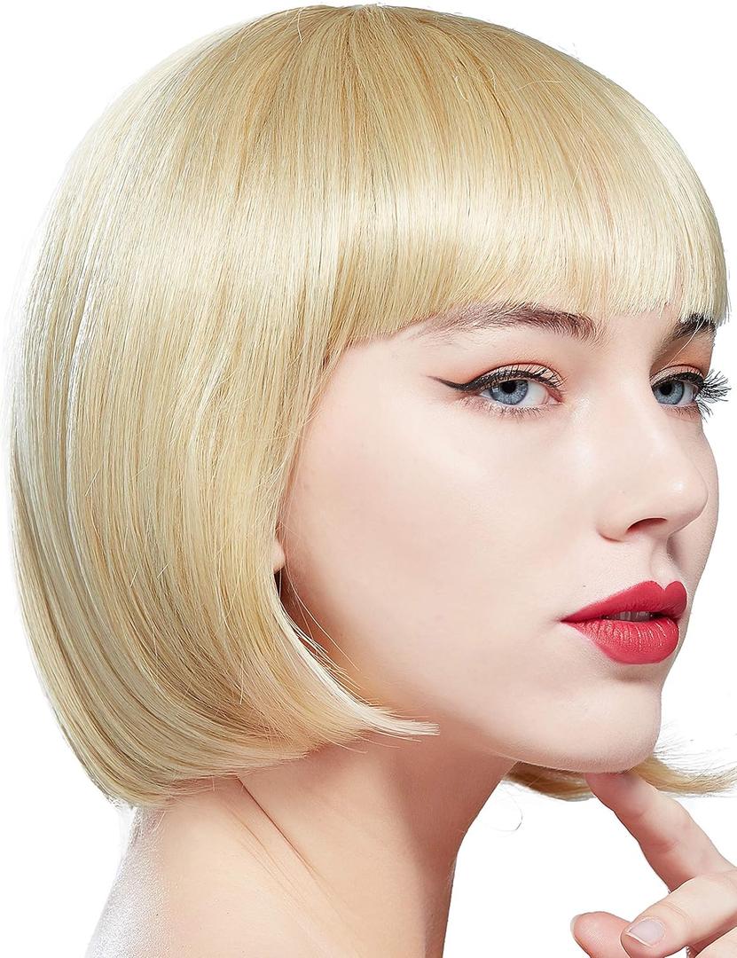BABEYOND 1920s Flapper Short Wig Great Gatsby Bobo Wig Light Gold Straight Wig Flapper Costume Hair Wigs Accessory (Light Gold)