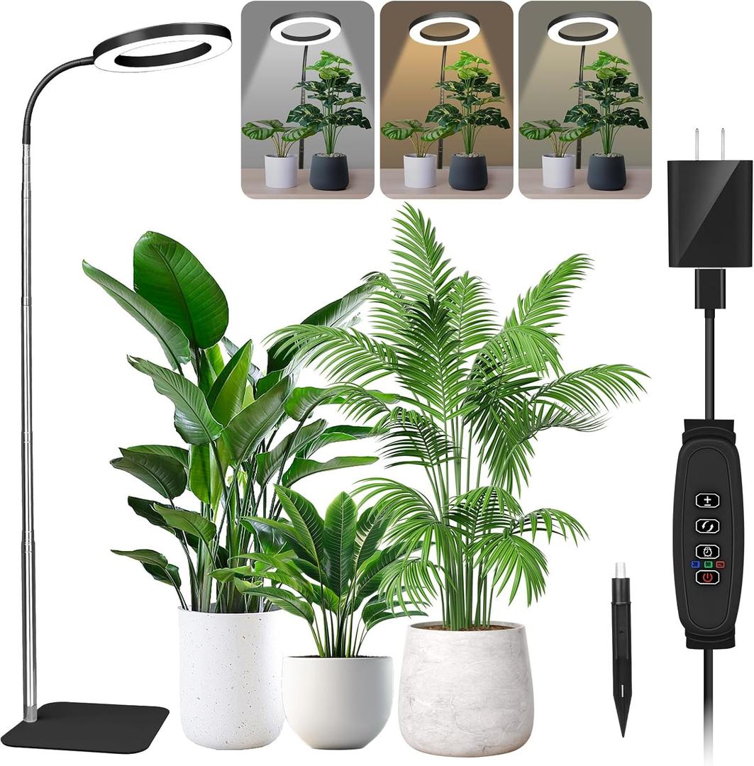 Grow Lights for Indoor Plants - Full Spectrum LED Plant Growing Light with 3H/9H/12H Auto Timer, Height Adjustable (16-67"), 3 Color Modes, 10 Dimming - Sun Lamp for Large Tall Small Plant- Black