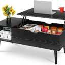 Wood Lift Top Coffee Table with Hidden Compartment and Large Storage Shelf, Lift Tabletop Dining Center Table for Home Living Room Office, Black