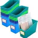 Jinei 24 Pack Book Bins for Classroom with Name Labels, Blue and Green