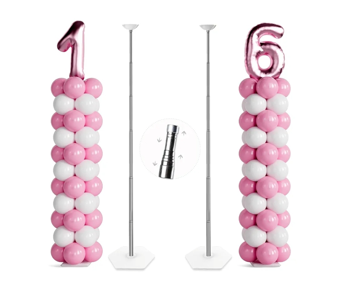 Telescoping Balloon Stand Set of 2, 1.5ft to 7ft Free Adjustable Metal Balloon Column Stand for Party Decorations