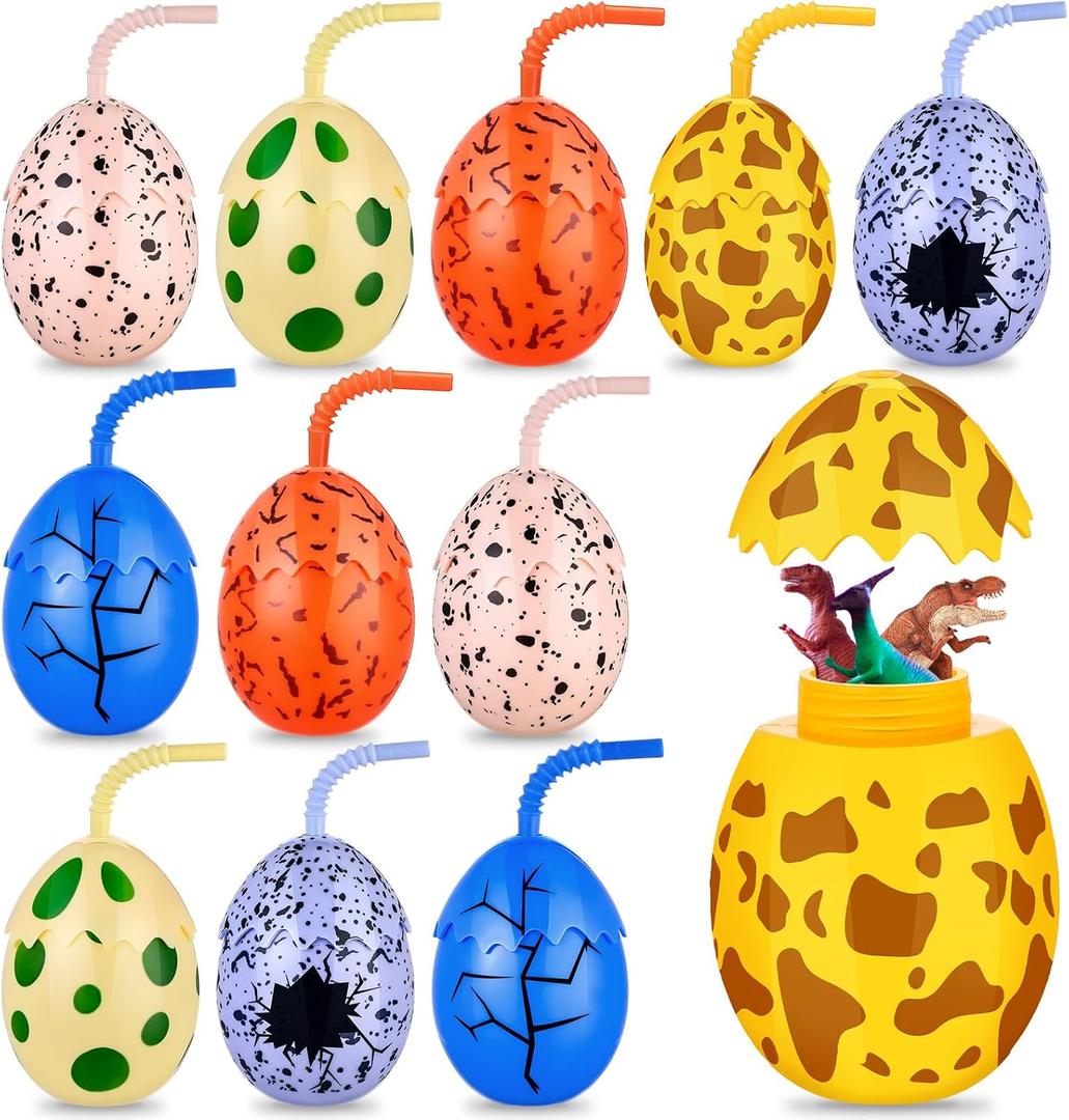 Maxcheck 12 Pcs Kids Dinosaur Party Favor Cups with Lids and Straws,10 oz Egg Dinosaur Cups for Birthday Decorations Dino Egg Theme Party Supplies for Boys Girls, 4.3 x 3.2 x 3.2 inches