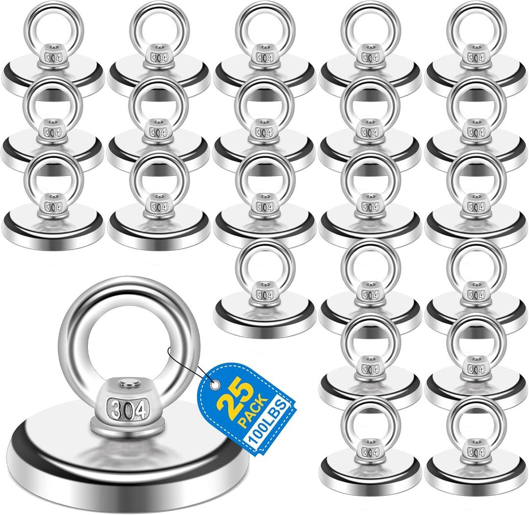 BEST CHOICE MAGNETS Magnetic Hooks, 100 LB45KG Heavy Duty Magnetic Hooks with Countersunk Hole Eyebolt, Perfect for Home, Kitchen, Workplace, Office and Garage, Pack of 25