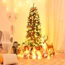 7 Feet PVC Hinged Pre-lit Artificial Fir Pencil Christmas Tree with 150 Lights