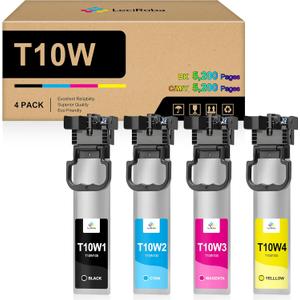 LeciRoba Remanufactured T10W Ink Cartridge Replacement for T10W100 T10W200 T10W300 T10W400 T10W Ink Cartridge Set for Pro WF-C5390 WF-C5890 Color Printer (4-Pack, Black Cyan Magenta Yellow)