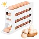 Jofarstep Egg Holder for Fridge, 4 Tiers Dispenser, 30 Egg Container Refrigerator, Large Capacity Organizer Automatic Fridge Rolling Egg Container for Pantry Countertop (White)