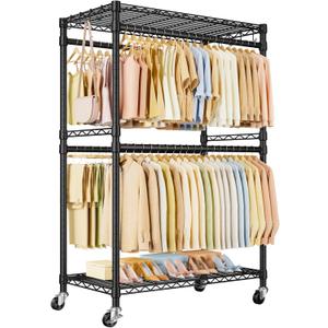 P4 Plus Rolling Clothes Rack Heavy Duty, Clothing Racks for Hanging Clothes, Free Standing Garment Racks with Wheels, Portable Closet Rack 45''W  20.5''D  80.5''H, Max Load 570 Lbs, Black
